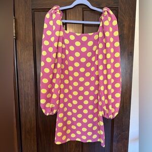 Stine Goya Will Pink Yellow Polka Dot Puff Sleeve Mini Dress XS